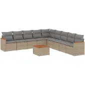 vidaXL 10-delige Loungeset met kussens poly rattan gemengd beige