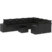 vidaXL 10-delige loungeset voor de tuin met kussens, zwart, polyrotan