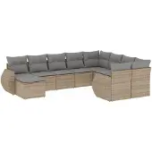 vidaXL 10-delige Loungeset met kussens poly rattan beige