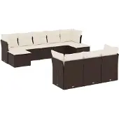 vidaXL 10-delige Loungeset met kussens poly rattan bruin