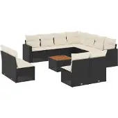 vidaXL 12-delige Loungeset met kussens poly rattan zwart
