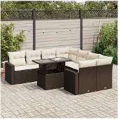 vidaXL 9-delige Loungeset met kussens poly rattan bruin