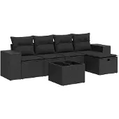 vidaXL 6-delige tuinmeubelset met kussens, zwart, polyrotan