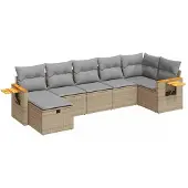 vidaXL 7-delige tuinmeubelset met kussens, beige, van polyrotan