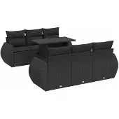 vidaXL 7-delige tuinmeubelset met kussens, zwart, polyrotan