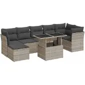 vidaXL 8-delige tuinmeubelset met kussens, lichtgrijs, polyrotan