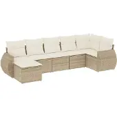 vidaXL 7-delige Loungeset met kussens poly rattan bruin