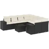 vidaXL 9-delige Loungeset met kussens poly rattan zwart