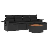vidaXL 6-delige Loungeset met kussens poly rattan zwart