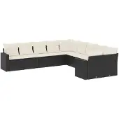 vidaXL 10-delige Loungeset met kussens poly rattan zwart