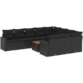 vidaXL 11-delige Loungeset met kussens poly rattan zwart