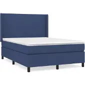 vidaXL Boxspring met matras stof blauw 140x190 cm