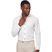 Ledub Wit Slim Fit overhemd wide spread met blauwe details