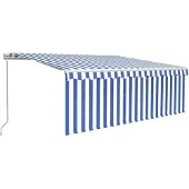 vidaXL Luifel handmatig uittrekbaar rolgordijn LED 4,5x3 m blauw wit