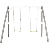 Axi Dubbele Schommel van hout in grijs & wit | Vrijstaande schommel voor kinderen met houten schommelzitjes | Schommelset dubbel voor tuin / buiten