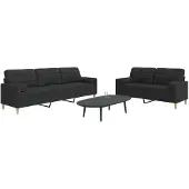 vidaXL 2-delige Loungeset met sierkussens stof zwart