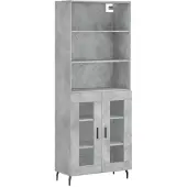 vidaXL Hoge kast, betonkleur, 69,5 x 34 x 180 cm, houtvezelplaat