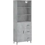 vidaXL Hoge kast, betonkleur, 69,5 x 34 x 180 cm, houtvezelplaat