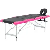 vidaXL Massagetafel inklapbaar 4 zones aluminium zwart en roze