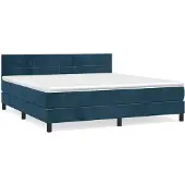 vidaXL Boxspring met matras fluweel donkerblauw 160x200 cm