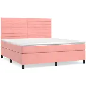 vidaXL Boxspring met matras fluweel roze 160x200 cm
