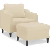 vidaXL Fauteuil met voetenbank 60 cm stof crèmekleurig