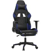 vidaXL Gaming stoel met massagefunctie en voetsteun, zwart en blauw, kunstleer