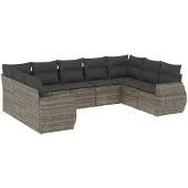 vidaXL 9-delige Loungeset met kussens poly rattan lichtgrijs