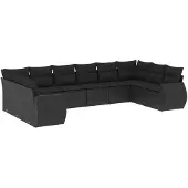 vidaXL 10-delige Loungeset met kussens poly rattan zwart