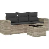 vidaXL 3-delige Loungeset met kussens poly rattan lichtgrijs