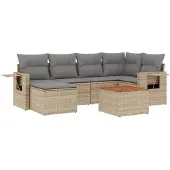 vidaXL 7-delige Loungeset met kussens poly rattan beige