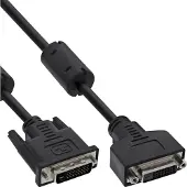 InLine DVI-D kabel, Dual Link 24+1 male naar 24+1 female, 2 ferrieten, 2m