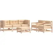 vidaXL 6-delige Loungeset met kussens massief hout