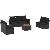 vidaXL 8-delige Loungeset met kussens poly rattan zwart