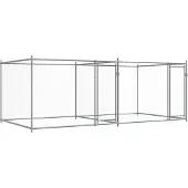 vidaXL Hondenhok met deuren 4x2x1,5 m gegalvaniseerd staal grijs