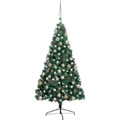 vidaXL Kunstkerstboom met verlichting en kerstballen half 240 cm groen