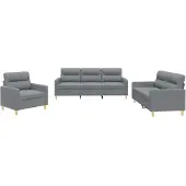 vidaXL 3-delige Loungeset met kussens stof lichtgrijs