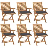 vidaXL Klapstoelen met kussens, 6-delig, massief teak hout