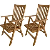 Axi Nuria Tuinstoel Set 2 Stuks Opklapbaar & Verstelbaar van Teak Hout | 2 verstelbare Balkonstoelen van Teakhout | Stoel / Klapstoel voor Tuin / Terras / Balkon / Buiten