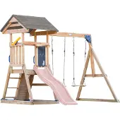 Axi Mia Speeltoestel met Dubbele Schommel Bruin – Pastel Roze Glijbaan