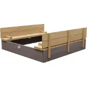 Axi Ella XL Houten Zandbak in Grijs/Bruin - Met Zitbankjes en Deksel - FSC hout - 120x120x20cm - Zandbak voor kinderen