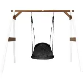 Axi Nestschommel Roxy met frame van hout in wit & bruin | Vrijstaande schommel voor kinderen met nest schommelzitje | Schommelset enkel voor tuin / buiten