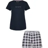 Louise Dames korte pyjama set shortama donkerblauw effen/geruit