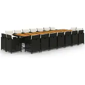 vidaXL 19-delige Tuinset met kussens poly rattan zwart