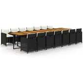 vidaXL 15-delige Tuinset met kussens poly rattan zwart