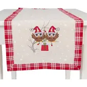 Clayre & Eef tafelloper 40x120 - beige, rood - katoen, polyester, 100% katoen