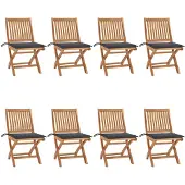 vidaXL Opklapbare stoelen met kussens, 8 stuks, massief teakhout