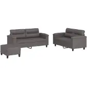 vidaXL 3-delige Loungeset met kussens kunstleer grijs