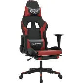 vidaXL Gaming stoel met massagefunctie en voetsteun, zwart, wijnrood, kunstleer
