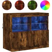 DKD Home Decor Dressoir met LED-verlichting, gerookt eikenhout, 81x37x67 cm